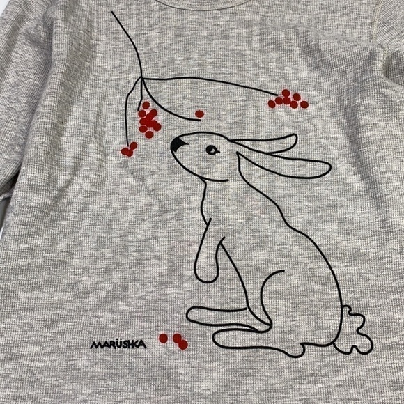 Marushka Handprints Women's Rabbit & Winter Berries Long Sleeve Thermal Small - Picture 5 of 5